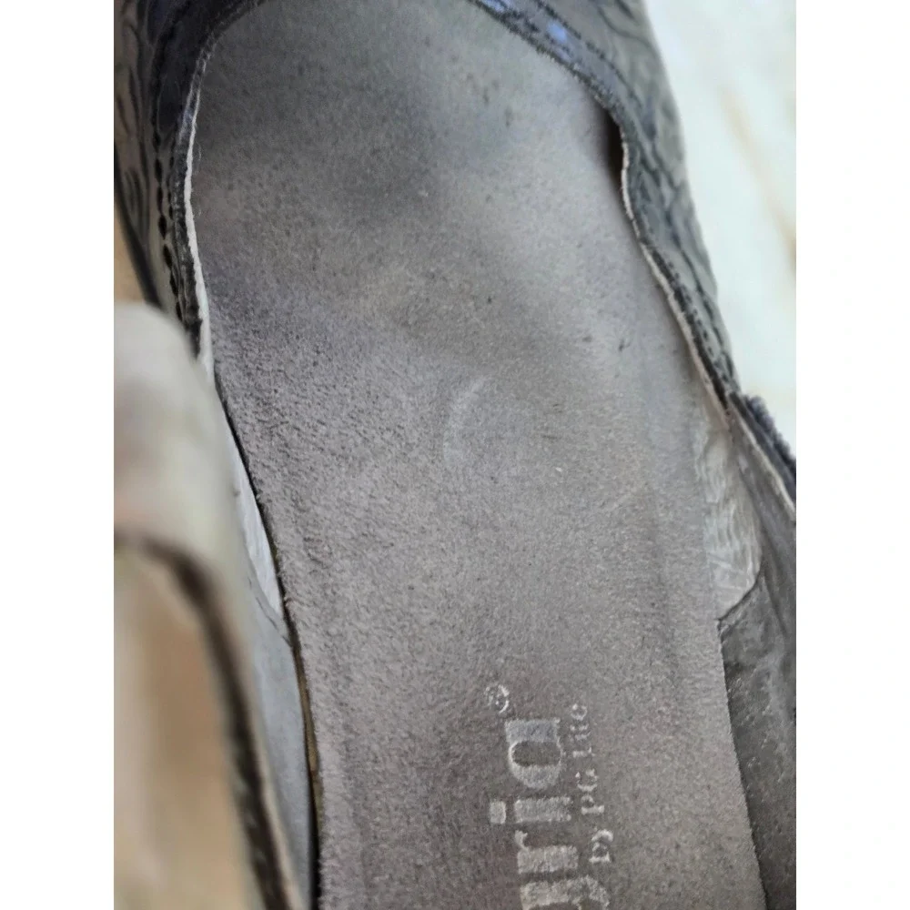 Alegria ELL-541 Black Leather Floral Embossed Mary Jane Wedge Shoes Womens 38